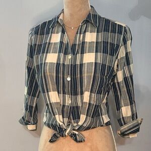 Women’s Woven Plaid Preswick & Moore Button Shirt, 3/4 Sleeve, Size Small